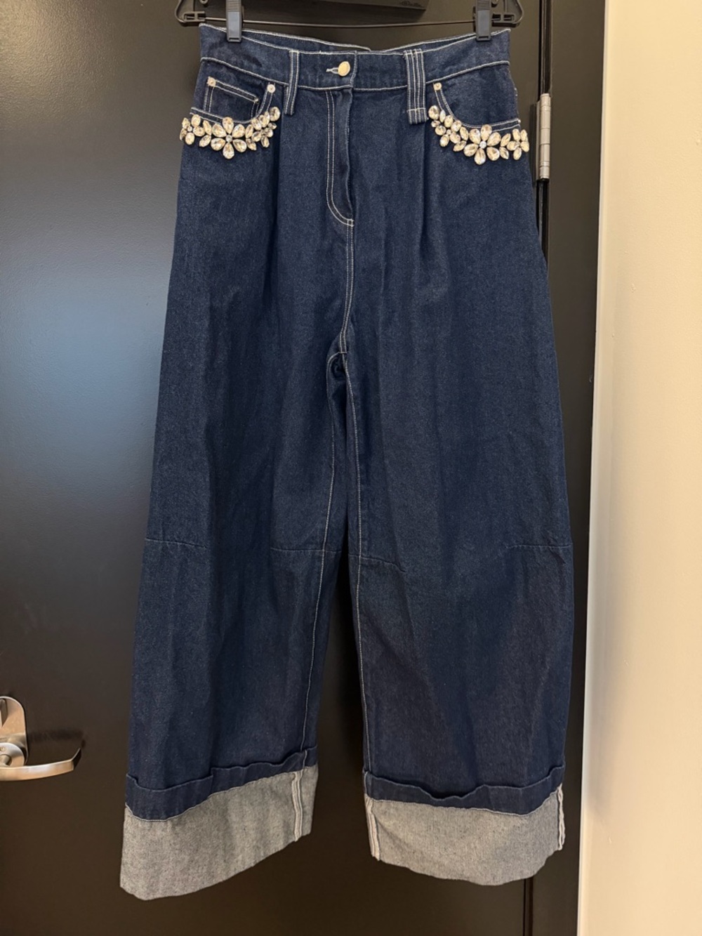 Simone Rocha Wide Leg Puddle Jeans with Turbo Embroidery UK8